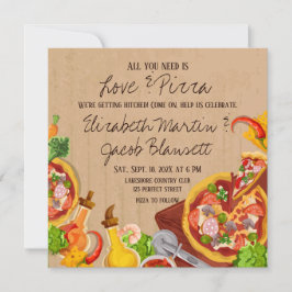 Leuke liefde en pizza bruiloft uitnodiging