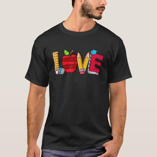 Leuke liefde school appels terug naar school leraa t-shirt (Voorkant)