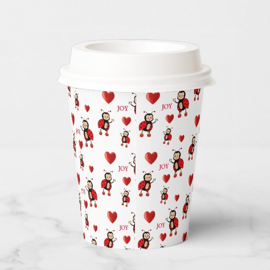 Leuke lieveheersbeestjes, harten & vreugde tekst o papieren bekers (Rechts)