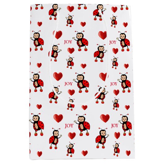 Leuke lieveheersbeestjes op wit medium cadeauzakje (Voorkant)