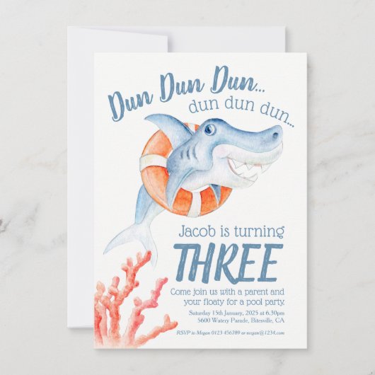 Leuke lifesaver baby shark 3e verjaardag kaart (Voorkant)