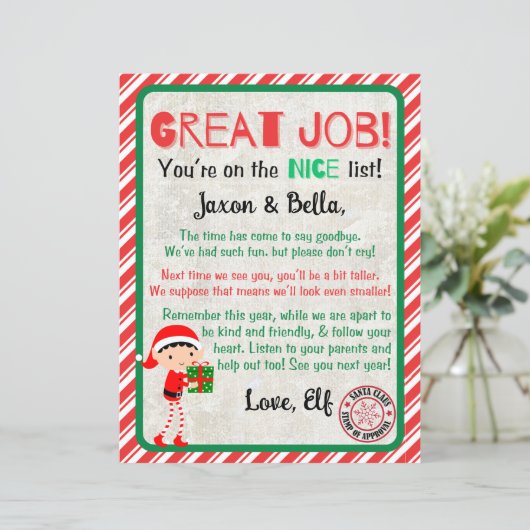 Leuke lijst Christmas Elf Afscheidsbrief (Staand voorkant)