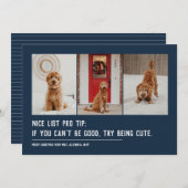 Leuke lijst grappig huisdier drie foto navy kerst feestdagenkaart (Voorkant / Achterkant)