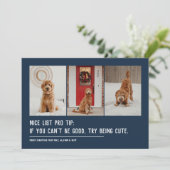 Leuke lijst grappig huisdier drie foto navy kerst feestdagenkaart (Staand voorkant)