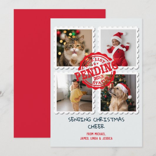 Leuke lijst in afwachting van grappige 4 foto kers feestdagenkaart (Voorkant / Achterkant)