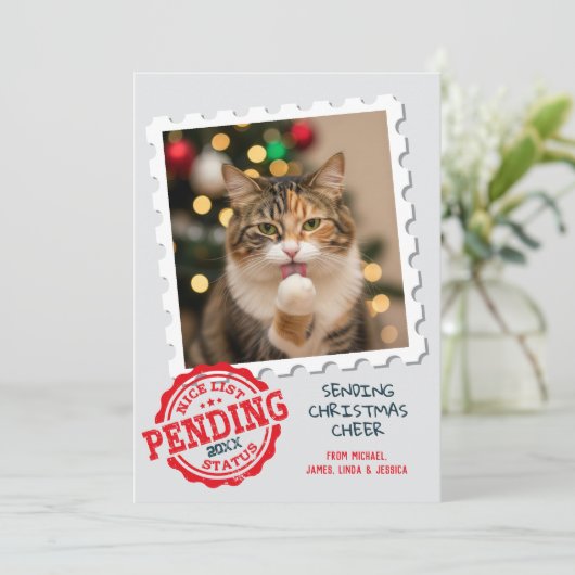Leuke lijst in afwachting van grappige kat hond fo feestdagenkaart (Staand voorkant)