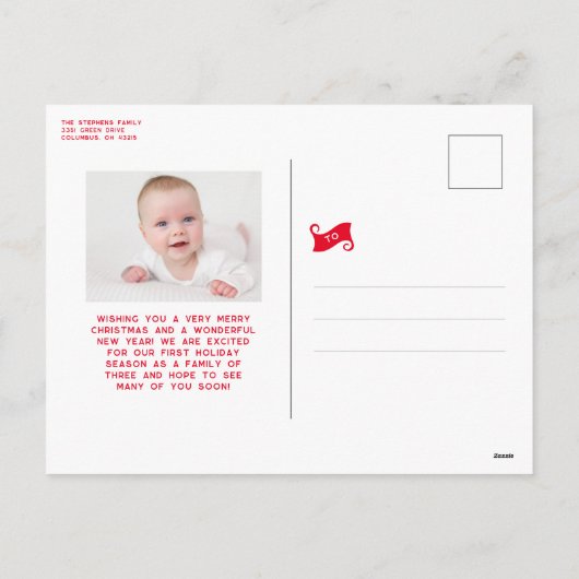 Leuke lijst schattige baby's eerste kerst rood feestdagenkaart (Achterkant)
