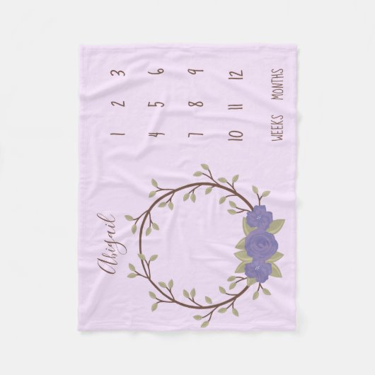 Leuke Lila bloemenkrans Baby Milestone Fleece Deken (Voorkant)