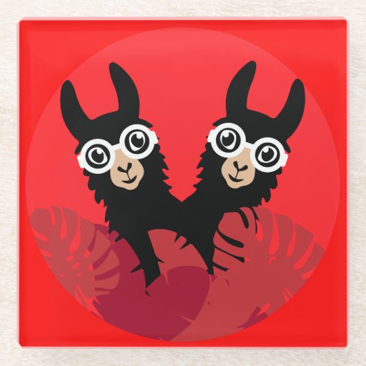 Leuke Llama Alpaca Accessoires Glazen Onderzetter (Voorkant)