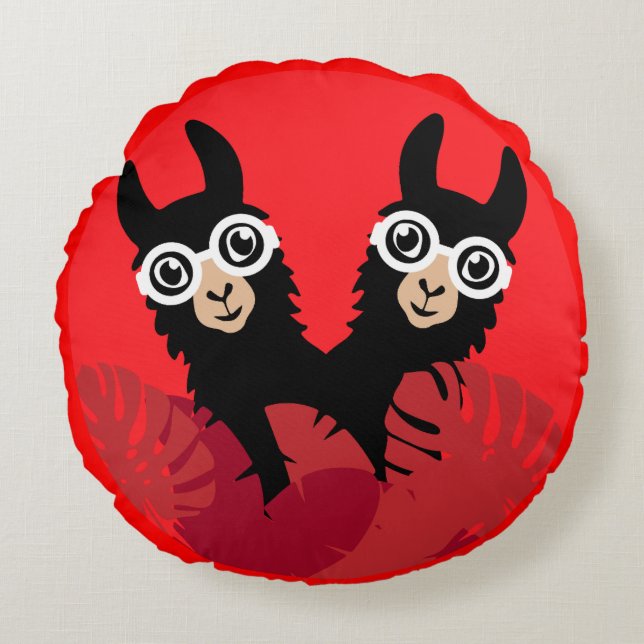 Leuke Llama Alpaca Accessoires Rond Kussen (Voorkant)
