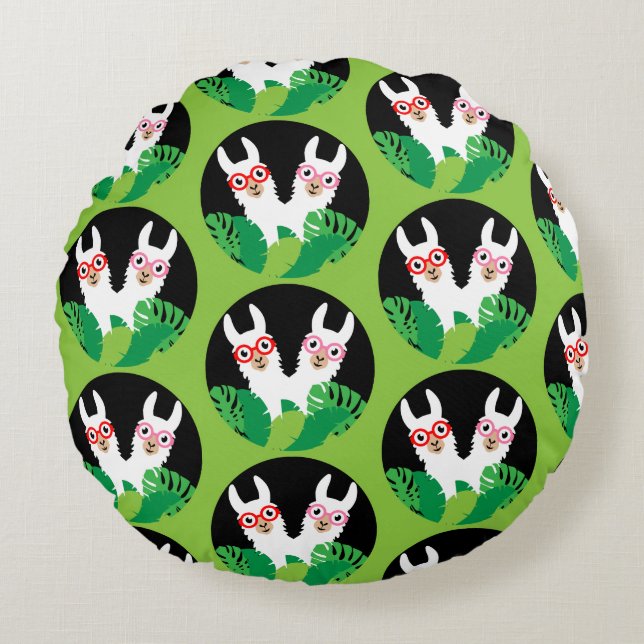 Leuke Llama Alpaca Accessoires Rond Kussen (Voorkant)