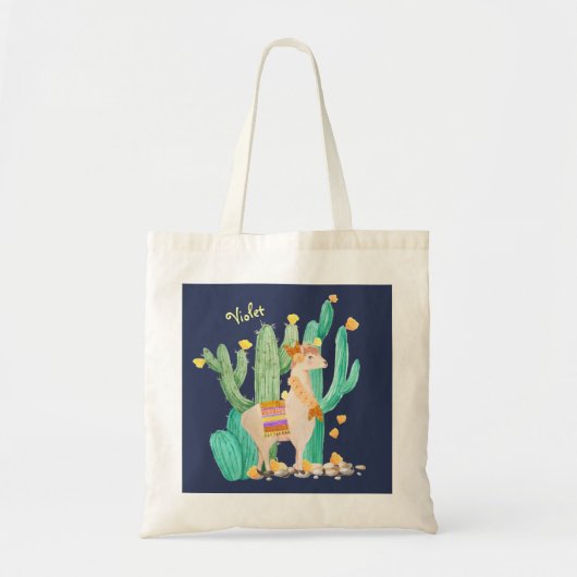 Leuke Llama in Cactus Tuin met Gele Bloemen Tote Bag (Voorkant)