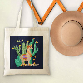 Leuke Llama in Cactus Tuin met Gele Bloemen Tote Bag