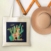 Leuke Llama in Cactus Tuin met Gele Bloemen Tote Bag