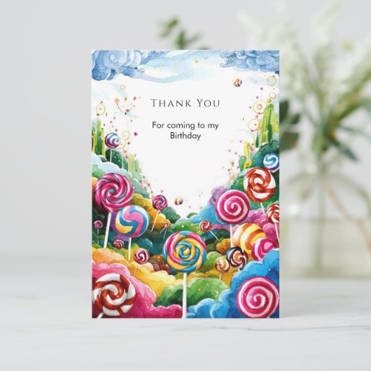 Leuke Lollipop Candyland Verjaardag Bedankkaart (Staand voorkant)