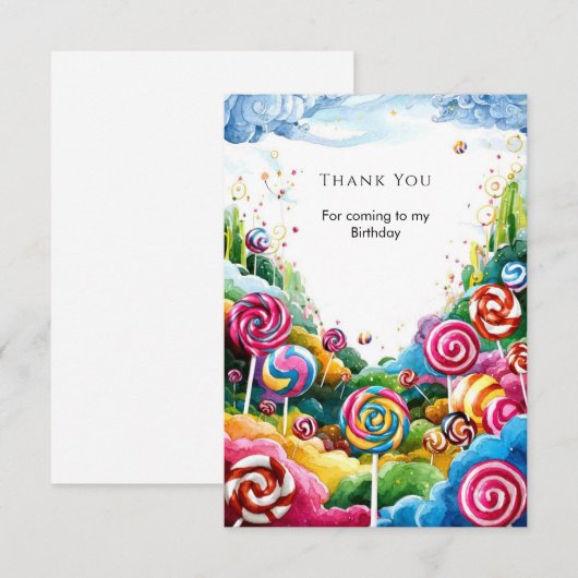 Leuke Lollipop Candyland Verjaardag Bedankkaart (Voorkant / Achterkant)