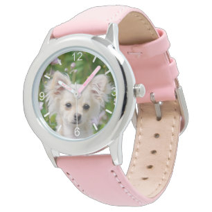 Leuke longhair crème Chihuahua Dog Puppy wijzerpla Horloge