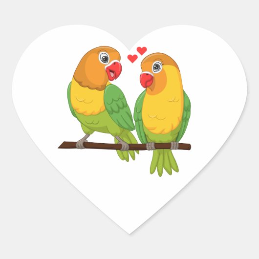 Leuke Lovebird Geel Groen Tortelduifjes Bruiloft Hart Sticker (Voorkant)