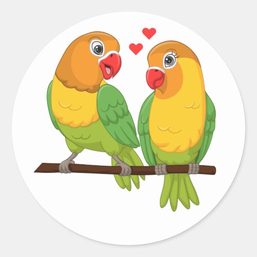 Leuke Lovebird Geel Groen Tortelduifjes Bruiloft Ronde Sticker (Voorkant)
