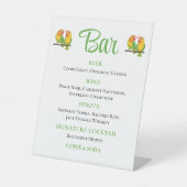 Leuke Lovebird Tortelduifjes Groene bruiloft Bar Reclamebord Met Voetstuk (Voorkant)