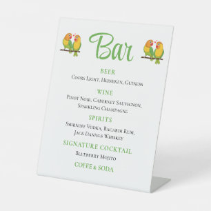 Leuke Lovebird Tortelduifjes Groene bruiloft Bar Reclamebord Met Voetstuk