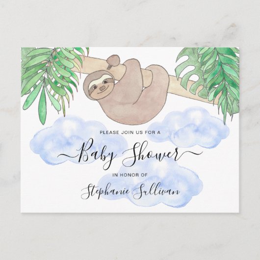 Leuke luiaard Baby shower van de jongen Uitnodiging Briefkaart (Voorkant)