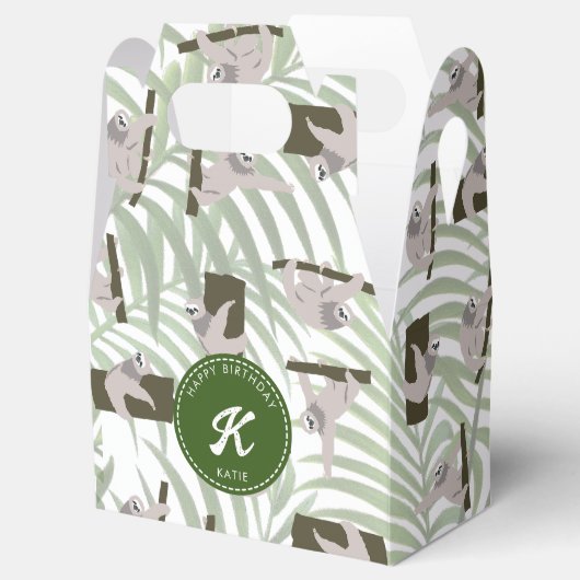 Leuke luiaard dier patroon in wild bos verjaardag bedankdoosjes (Geopend)
