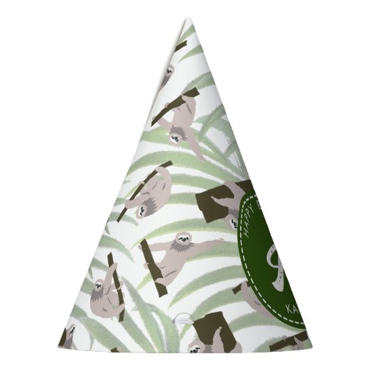 Leuke luiaard dier patroon in wild bos verjaardag feesthoedjes (Links)