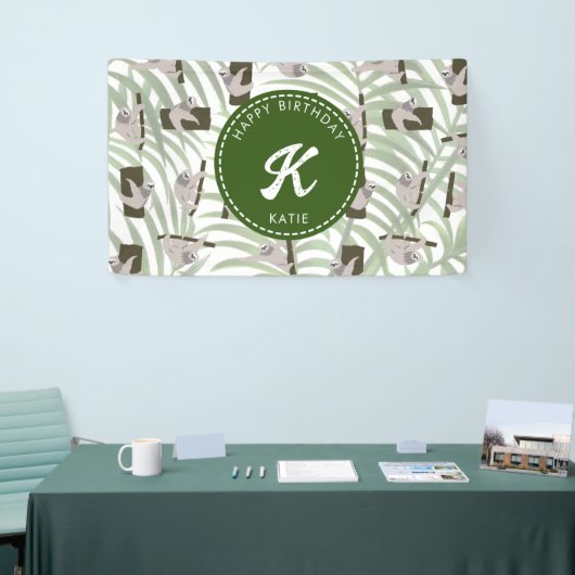 Leuke luiaard dier patroon in wild bos verjaardag spandoek (Beurs)