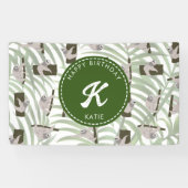 Leuke luiaard dier patroon in wild bos verjaardag spandoek (Horizontaal)