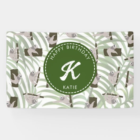 Leuke luiaard dier patroon in wild bos verjaardag spandoek (Horizontaal)