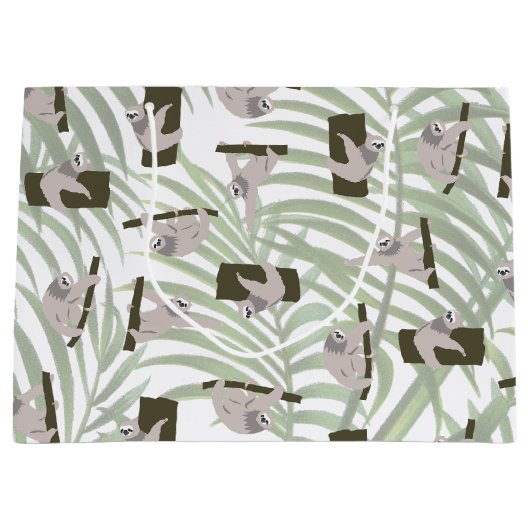 Leuke luiaard dierlijk patroon in wild bos groot cadeauzakje (Voorkant)