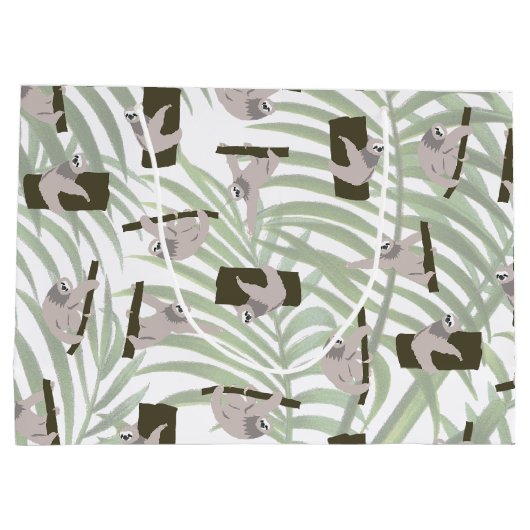 Leuke luiaard dierlijk patroon in wild bos groot cadeauzakje (Achterkant)