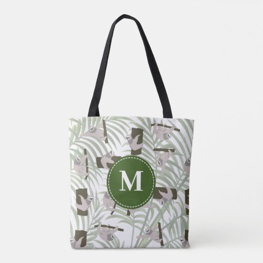 Leuke luiaard dierlijk patroon in wild bos monogra tote bag (Achterkant)