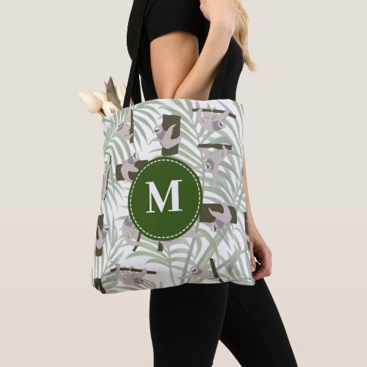 Leuke luiaard dierlijk patroon in wild bos monogra tote bag (Dichtbij)