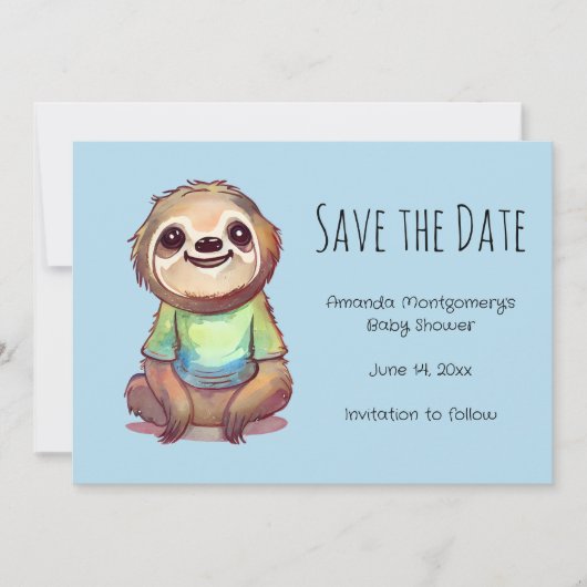 Leuke luiaard Dragen van een Shirt Save The Date (Voorkant)