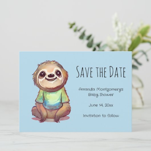 Leuke luiaard Dragen van een Shirt Save The Date (Staand voorkant)