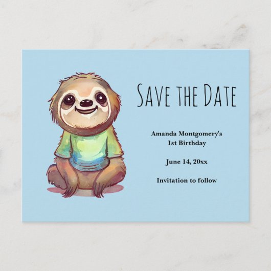 Leuke luiaard Dragen van een Shirt Save the Date Uitnodiging Briefkaart (Voorkant)