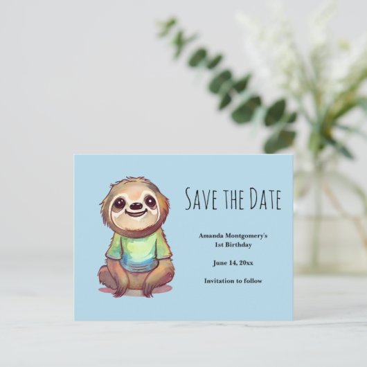 Leuke luiaard Dragen van een Shirt Save the Date Uitnodiging Briefkaart (Staand voorkant)