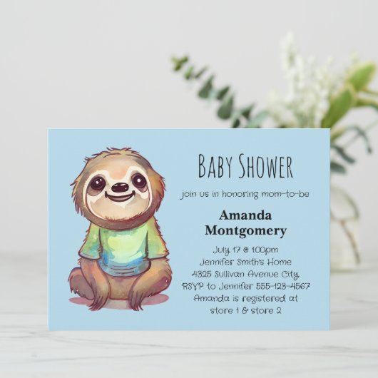 Leuke luiaard Dragen van een Shirten Baby shower Kaart (Staand voorkant)