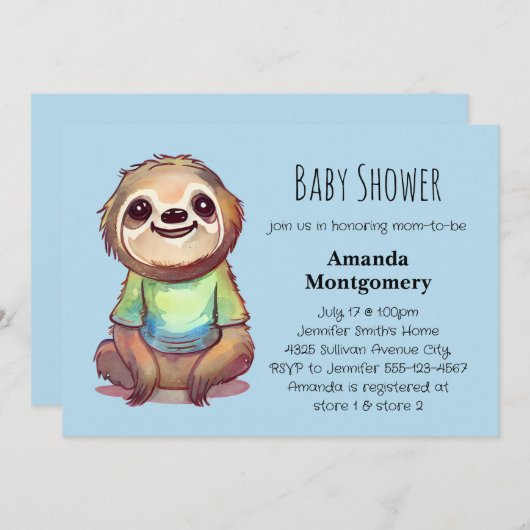 Leuke luiaard Dragen van een Shirten Baby shower Kaart (Voorkant / Achterkant)