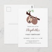 Leuke luiaard Eerste Verjaardag Schattig Dier Kawa Briefkaart (Voorkant / Achterkant)