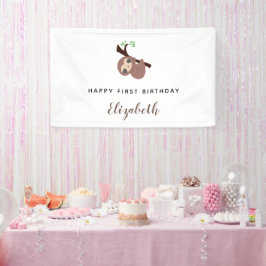 Leuke luiaard Eerste Verjaardag Schattig Dier Mini Spandoek