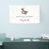 Leuke luiaard Eerste Verjaardag Schattig Dier Mini Spandoek (Beurs)