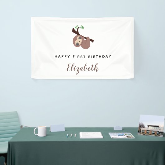 Leuke luiaard Eerste Verjaardag Schattig Dier Mini Spandoek (Beurs)