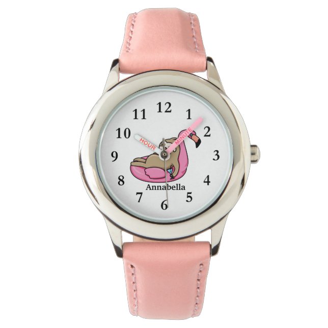 Leuke luiaard flamingo zomer met naam meisjes horl horloge (Voorkant)
