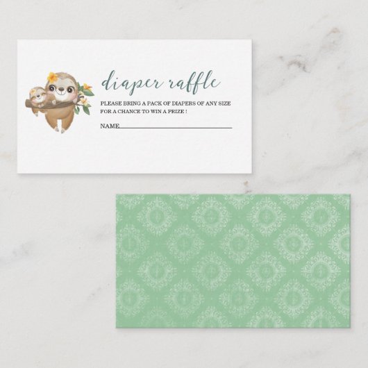 Leuke luiaard groen Waterverf baby shower diape Informatiekaartje (Voorkant / Achterkant)