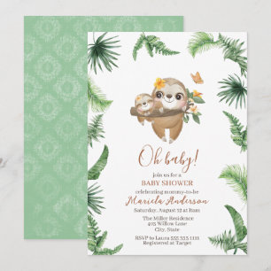 Leuke luiaard groen Waterverf Baby shower Kaart