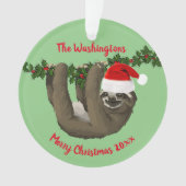 Leuke Luiaard in Santa Hat Kerstmis Ornament (voorkant)