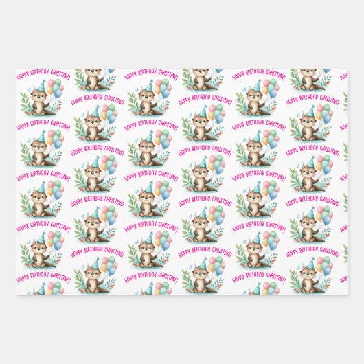 Leuke luiaard otter rode panda verjaardagsfeest inpakpapier vel (Voorkant 3)